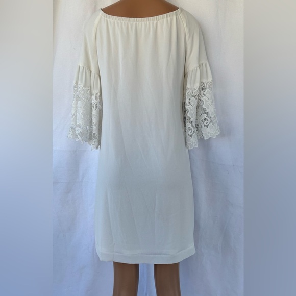 Lauren by Ralph Lauren Cream Crepe Shift Dress With Lace Bell Sleeves - Picture 11 of 11